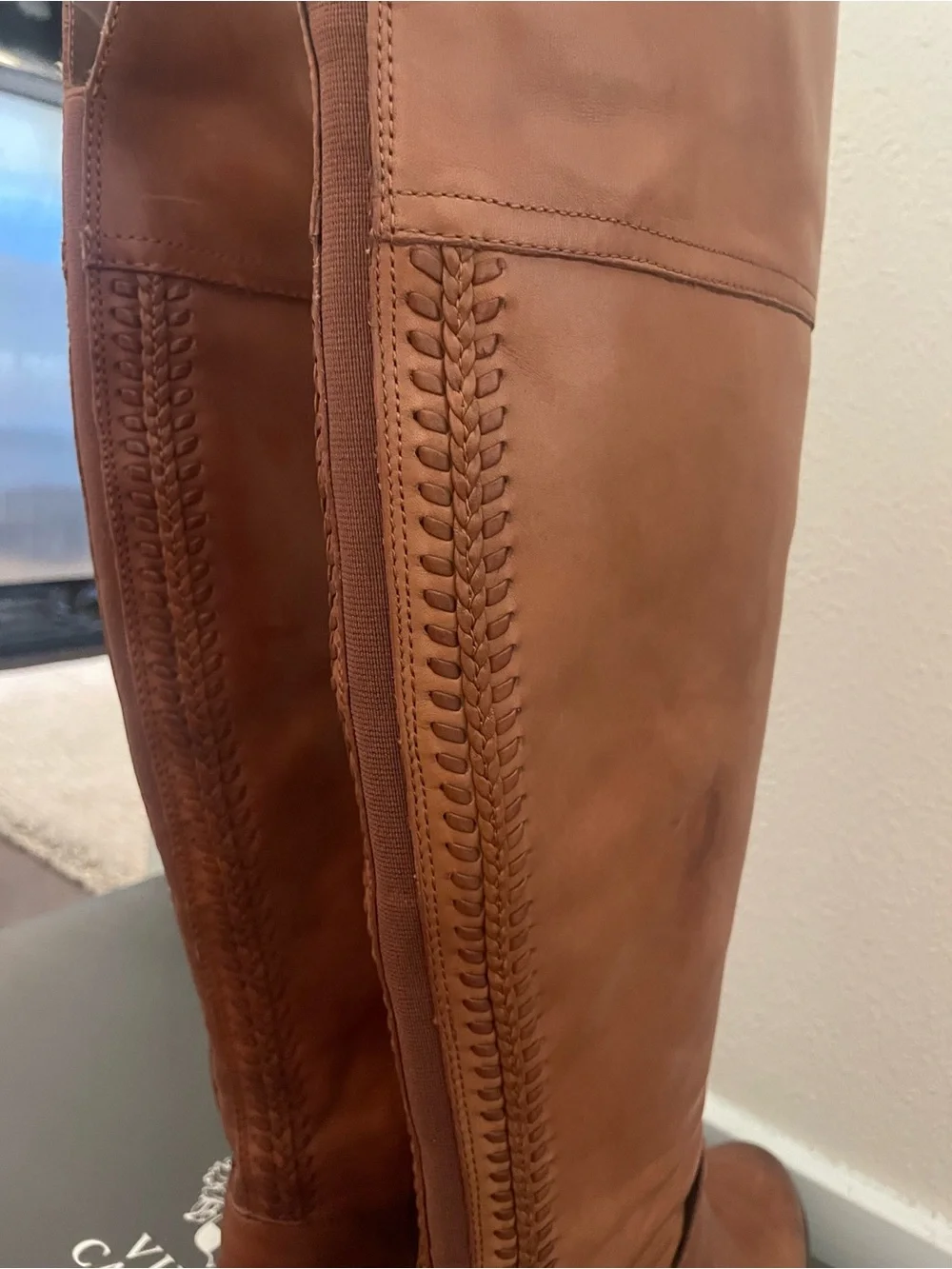 Women's Vince Camuto Tall Brown Leather Riding Boots - Classic Zip Detail